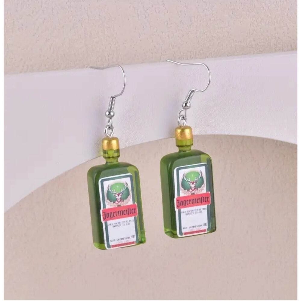 Mini Brand Style Trendy Jägermeister Liqueur Bottle Drink Earrings For Women